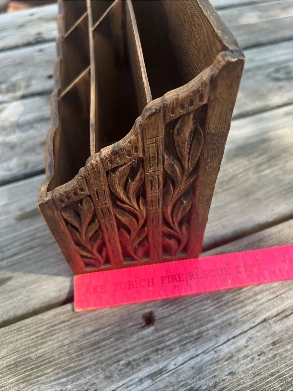 Vintage Lerner Plastic Faux Carved Wood Desk Organizer